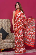 Load image into Gallery viewer, Mulmul Cotton Saree with Hand Block Print - Shivanya Handicrafts Women's Traditional Indian Wear
