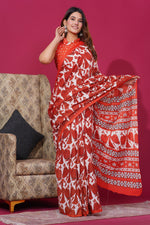 Load image into Gallery viewer, Mulmul Cotton Saree with Hand Block Print - Shivanya Handicrafts Women's Traditional Indian Wear