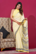 Load image into Gallery viewer, Mulmul Cotton Saree with Hand Block Print - Shivanya Handicrafts Women's Traditional Indian Wear