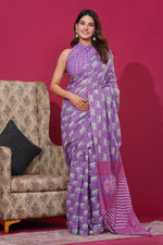 Load image into Gallery viewer, Mulmul Cotton Saree with Hand Block Print - Shivanya Handicrafts Women's Traditional Indian Wear