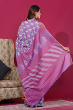 Load image into Gallery viewer, Mulmul Cotton Saree with Hand Block Print - Shivanya Handicrafts Women's Traditional Indian Wear