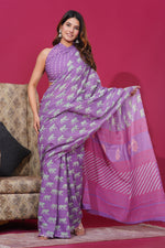 Load image into Gallery viewer, Mulmul Cotton Saree with Hand Block Print - Shivanya Handicrafts Women's Traditional Indian Wear