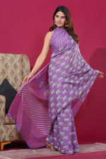 Load image into Gallery viewer, Mulmul Cotton Saree with Hand Block Print - Shivanya Handicrafts Women's Traditional Indian Wear