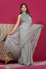Load image into Gallery viewer, Mulmul Cotton Saree with Hand Block Print - Shivanya Handicrafts Women's Traditional Indian Wear