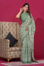 Load image into Gallery viewer, Mulmul Cotton Saree with Hand Block Print - Shivanya Handicrafts Women's Traditional Indian Wear