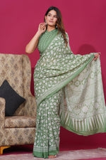 Load image into Gallery viewer, Mulmul Cotton Saree with Hand Block Print - Shivanya Handicrafts Women's Traditional Indian Wear