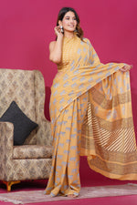 Load image into Gallery viewer, Mulmul Cotton Saree with Hand Block Print - Shivanya Handicrafts Women's Traditional Indian Wear