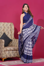 Load image into Gallery viewer, Mulmul Cotton Saree with Hand Wax Batik Print - Shivanya Handicrafts Women's Traditional Indian Wear