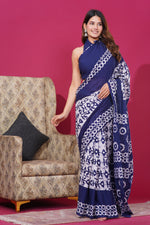 Load image into Gallery viewer, Mulmul Cotton Saree with Hand Wax Batik Print - Shivanya Handicrafts Women's Traditional Indian Wear