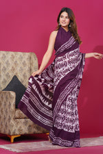 Load image into Gallery viewer, Mulmul Cotton Saree with Hand Wax Batik Print - Shivanya Handicrafts Women's Traditional Indian Wear