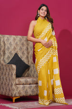 Load image into Gallery viewer, Mulmul Cotton Saree with Hand Wax Batik Print - Shivanya Handicrafts Women's Traditional Indian Wear