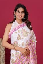Load image into Gallery viewer, Mulmul Cotton Saree with Hand Block Print - Shivanya Handicrafts Women's Traditional Indian Wear