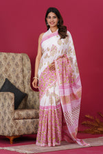 Load image into Gallery viewer, Mulmul Cotton Saree with Hand Block Print - Shivanya Handicrafts Women's Traditional Indian Wear