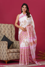 Load image into Gallery viewer, Mulmul Cotton Saree with Hand Block Print - Shivanya Handicrafts Women's Traditional Indian Wear