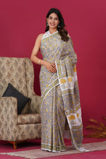 Load image into Gallery viewer, Mulmul Cotton Saree with Hand Block Print - Shivanya Handicrafts Women's Traditional Indian Wear