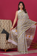 Load image into Gallery viewer, Mulmul Cotton Saree with Hand Block Print - Shivanya Handicrafts Women's Traditional Indian Wear