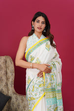 Load image into Gallery viewer, Mulmul Cotton Saree with Hand Block Print - Shivanya Handicrafts Women's Traditional Indian Wear