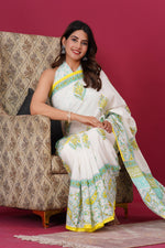 Load image into Gallery viewer, Mulmul Cotton Saree with Hand Block Print - Shivanya Handicrafts Women's Traditional Indian Wear