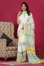 Load image into Gallery viewer, Mulmul Cotton Saree with Hand Block Print - Shivanya Handicrafts Women's Traditional Indian Wear
