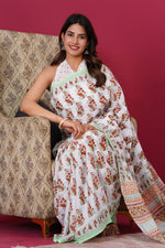 Load image into Gallery viewer, Mulmul Cotton Saree with Hand Block Print - Shivanya Handicrafts Women's Traditional Indian Wear