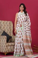 Load image into Gallery viewer, Mulmul Cotton Saree with Hand Block Print - Shivanya Handicrafts Women's Traditional Indian Wear