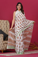 Load image into Gallery viewer, Mulmul Cotton Saree with Hand Block Print - Shivanya Handicrafts Women's Traditional Indian Wear