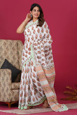 Load image into Gallery viewer, Mulmul Cotton Saree with Hand Block Print - Shivanya Handicrafts Women's Traditional Indian Wear