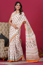 Load image into Gallery viewer, Mulmul Cotton Saree with Hand Block Print - Shivanya Handicrafts Women's Traditional Indian Wear
