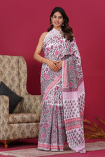Load image into Gallery viewer, Mulmul Cotton Saree with Hand Block Print - Shivanya Handicrafts Women's Traditional Indian Wear