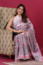 Load image into Gallery viewer, Mulmul Cotton Saree with Hand Block Print - Shivanya Handicrafts Women's Traditional Indian Wear