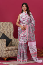 Load image into Gallery viewer, Mulmul Cotton Saree with Hand Block Print - Shivanya Handicrafts Women's Traditional Indian Wear