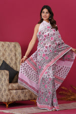 Load image into Gallery viewer, Mulmul Cotton Saree with Hand Block Print - Shivanya Handicrafts Women's Traditional Indian Wear