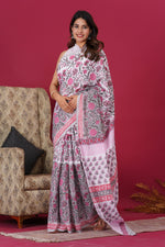 Load image into Gallery viewer, Mulmul Cotton Saree with Hand Block Print - Shivanya Handicrafts Women's Traditional Indian Wear