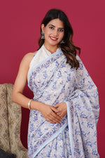 Load image into Gallery viewer, Mulmul Cotton Saree with Hand Block Print - Shivanya Handicrafts Women's Traditional Indian Wear