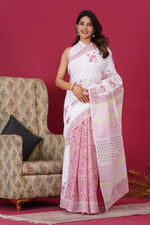 Load image into Gallery viewer, Mulmul Cotton Saree with Hand Block Print - Shivanya Handicrafts Women's Traditional Indian Wear