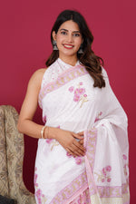 Load image into Gallery viewer, Mulmul Cotton Saree with Hand Block Print - Shivanya Handicrafts Women's Traditional Indian Wear