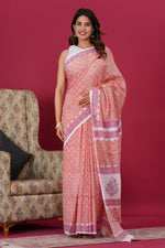 Load image into Gallery viewer, Mulmul Cotton Saree with Hand Block Print - Shivanya Handicrafts Women's Traditional Indian Wear