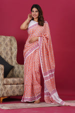 Load image into Gallery viewer, Mulmul Cotton Saree with Hand Block Print - Shivanya Handicrafts Women's Traditional Indian Wear