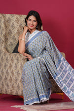 Load image into Gallery viewer, Mulmul Cotton Saree with Hand Block Print - Shivanya Handicrafts Women's Traditional Indian Wear