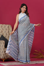 Load image into Gallery viewer, Mulmul Cotton Saree with Hand Block Print - Shivanya Handicrafts Women's Traditional Indian Wear