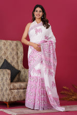 Load image into Gallery viewer, Mulmul Cotton Saree with Hand Block Print - Shivanya Handicrafts Women's Traditional Indian Wear