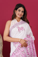 Load image into Gallery viewer, Mulmul Cotton Saree with Hand Block Print - Shivanya Handicrafts Women's Traditional Indian Wear