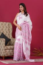 Load image into Gallery viewer, Mulmul Cotton Saree with Hand Block Print - Shivanya Handicrafts Women's Traditional Indian Wear
