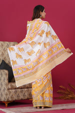 Load image into Gallery viewer, Mulmul Cotton Saree with Hand Block Print - Shivanya Handicrafts Women's Traditional Indian Wear