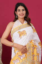 Load image into Gallery viewer, Mulmul Cotton Saree with Hand Block Print - Shivanya Handicrafts Women's Traditional Indian Wear