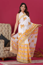 Load image into Gallery viewer, Mulmul Cotton Saree with Hand Block Print - Shivanya Handicrafts Women's Traditional Indian Wear