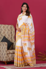 Load image into Gallery viewer, Mulmul Cotton Saree with Hand Block Print - Shivanya Handicrafts Women's Traditional Indian Wear