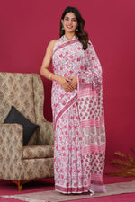 Load image into Gallery viewer, Mulmul Cotton Saree with Hand Block Print - Shivanya Handicrafts Women's Traditional Indian Wear