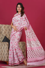 Load image into Gallery viewer, Mulmul Cotton Saree with Hand Block Print - Shivanya Handicrafts Women's Traditional Indian Wear