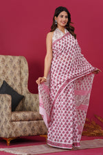 Load image into Gallery viewer, Mulmul Cotton Saree with Hand Block Print - Shivanya Handicrafts Women's Traditional Indian Wear